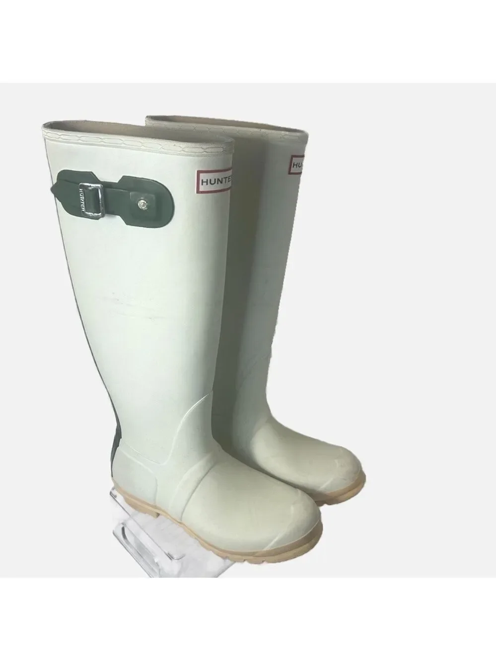 HUNTER Original Tall Knee High Rain Rubber Boots Cream 39 EU 7M/8F